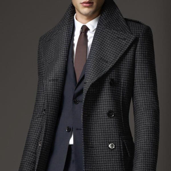 Burberry Virgin Wool Houndstooth Greatcoat - Luxury Branded